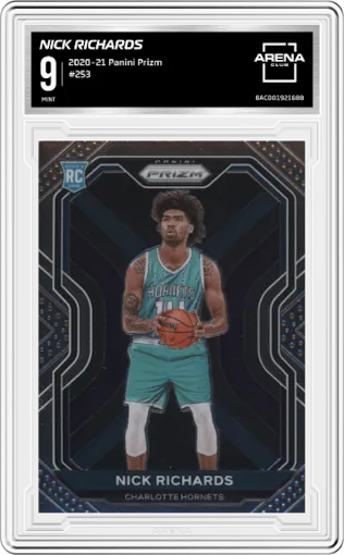 Nick Richards from the 2020-21 Panini Prizm set graded by Arena Club and given an overall grade of 9.