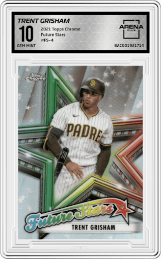 Trent Grisham from the 2021 Topps Chrome set graded by Arena Club and given an overall grade of 10.