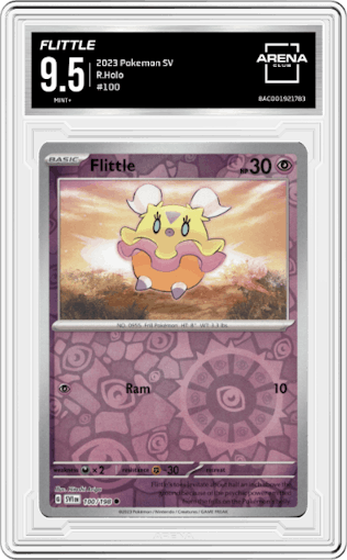 Flittle from the 2023 Pokemon SV set graded by Arena Club and given an overall grade of 9.5.