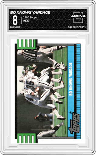 Bo Knows Yardage from the 1990 Topps set graded by Arena Club and given an overall grade of 8.