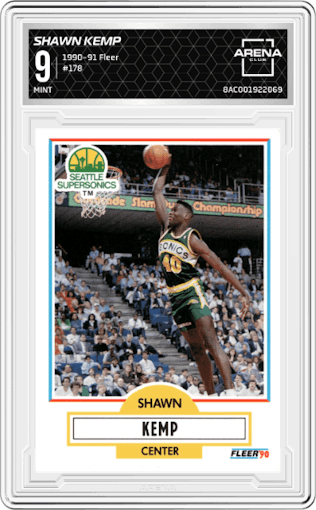 Shawn Kemp from the 1990-91 Fleer set graded by Arena Club and given an overall grade of 9.