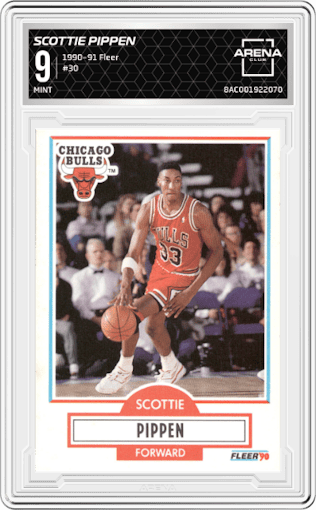 Scottie Pippen from the 1990-91 Fleer set graded by Arena Club and given an overall grade of 9.