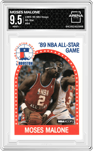 Moses Malone from the 1989-90 NBA Hoops  set graded by Arena Club and given an overall grade of 9.5.