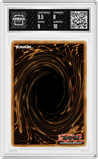 Blue-Eyes White Dragon from the 2013 Yu-Gi-Oh! set graded by Arena Club and given an overall grade of 8.5.