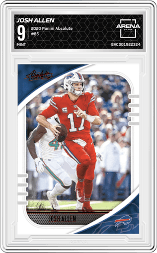 Josh Allen from the 2020 Panini Absolute set graded by Arena Club and given an overall grade of 9.