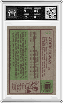 John Elway from the 1984 Topps set graded by Arena Club and given an overall grade of 8.