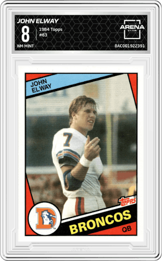 John Elway from the 1984 Topps set graded by Arena Club and given an overall grade of 8.