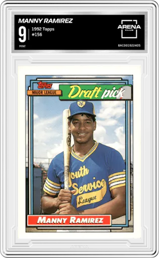 Manny Ramirez from the 1992 Topps set graded by Arena Club and given an overall grade of 9.