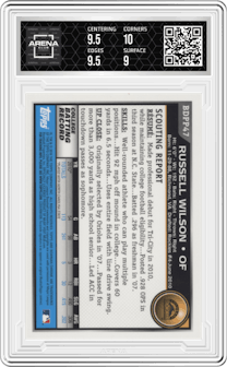 Russell Wilson from the 2010 Bowman Draft Picks set graded by Arena Club and given an overall grade of 9.5.