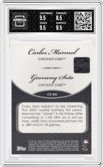 Carlos Marmol/Geovany Soto from the 2008 Topps Co-Signers set graded by Arena Club and given an overall grade of 9.