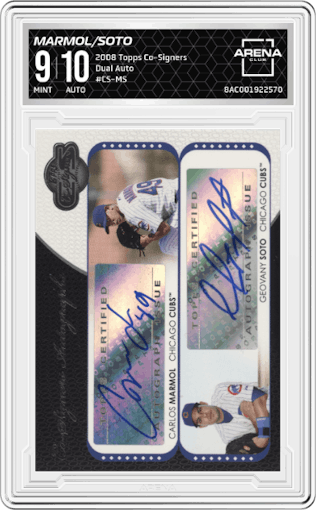 Carlos Marmol/Geovany Soto from the 2008 Topps Co-Signers set graded by Arena Club and given an overall grade of 9.