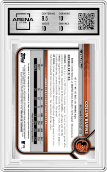 Collin Burns from the 2022 Bowman Chrome set featuring a Superfractor parallel graded by Arena Club and given an overall grade of 10.