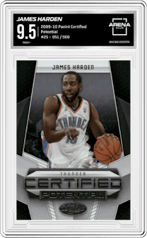 James Harden from the 2009-10 Panini Certified set graded by Arena Club and given an overall grade of 9.5.