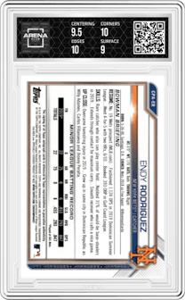 Endy Rodriguez from the 2021 Bowman set graded by Arena Club and given an overall grade of 9.5.