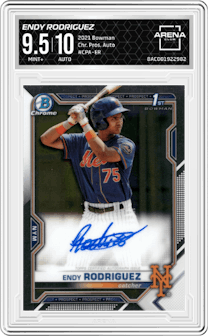 Endy Rodriguez from the 2021 Bowman set graded by Arena Club and given an overall grade of 9.5.