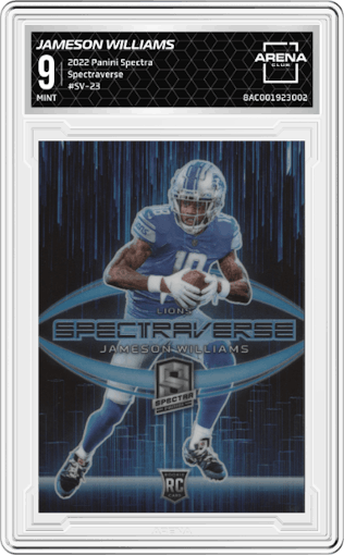 Jameson Williams from the 2022 Panini Spectra set graded by Arena Club and given an overall grade of 9.