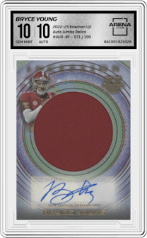Bryce Young from the 2022-23 Bowman University Inception set graded by Arena Club and given an overall grade of 10.