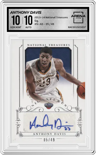 Anthony Davis from the 2013-14 Panini National Treasures set graded by Arena Club and given an overall grade of 10.