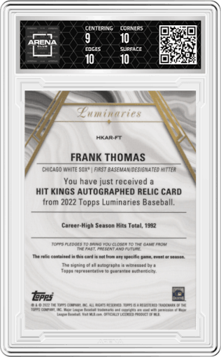 Frank Thomas from the 2022 Topps Luminaries set graded by Arena Club and given an overall grade of 9.5.