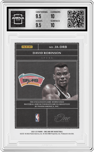 David Robinson from the 2021-22 Panini One and One set featuring a Purple parallel graded by Arena Club and given an overall grade of 10.