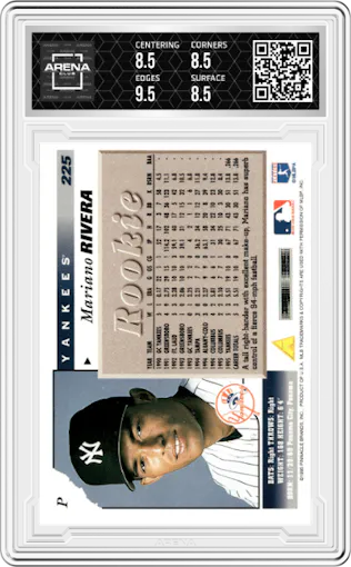 Mariano Rivera from the 1996 Score  set graded by Arena Club and given an overall grade of 9.