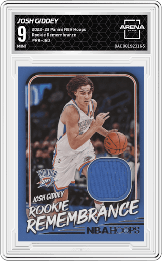 Josh Giddey from the 2022-23 Panini NBA Hoops set graded by Arena Club and given an overall grade of 9.