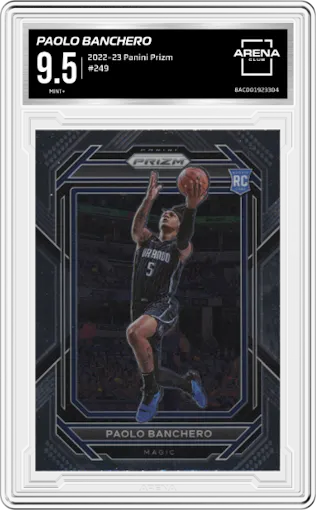 Paolo Banchero from the 2022-23 Panini Prizm  set graded by Arena Club and given an overall grade of 9.5.