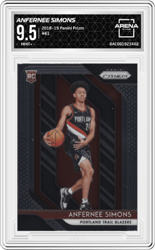 Anfernee Simons from the 2018-19 Panini Prizm set graded by Arena Club and given an overall grade of 9.5.