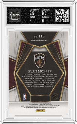 Evan Mobley  from the 2021-22 Panini Select set graded by Arena Club and given an overall grade of 9.