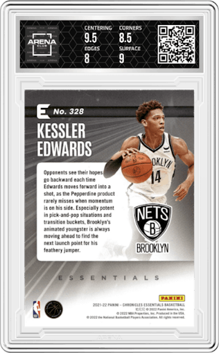 Kessler Edwards from the 2021-22 Panini Chronicles set graded by Arena Club and given an overall grade of 8.5.