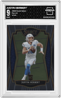 Justin Herbert from the 2020 Panini Select set graded by Arena Club and given an overall grade of 9.