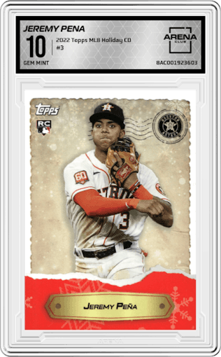 Jeremy Pena from the 2022 Topps MLB Holiday Countdown set graded by Arena Club and given an overall grade of 10.