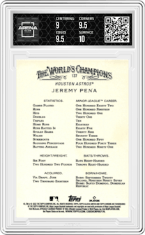 Jeremy Pena from the 2022 Topps Allen & Ginter Chrome set graded by Arena Club and given an overall grade of 9.5.