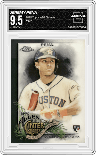 Jeremy Pena from the 2022 Topps Allen & Ginter Chrome set graded by Arena Club and given an overall grade of 9.5.