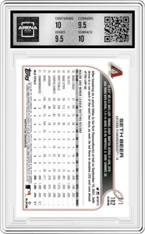 Seth Beer from the 2022 Topps Baseball UK Edition set featuring a Platinum parallel graded by Arena Club and given an overall grade of 10.
