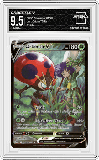 Orbeetle V from the 2022 Pokemon SWSH set graded by Arena Club and given an overall grade of 9.5.