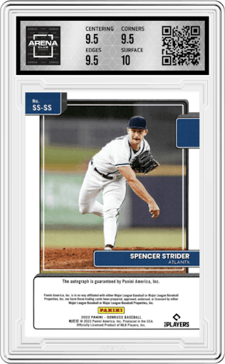 Spencer Strider from the 2022 Panini Donruss set graded by Arena Club and given an overall grade of 10.
