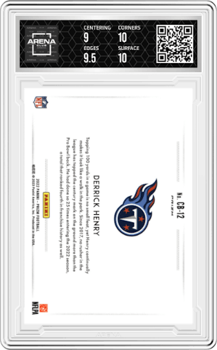 Derrick Henry from the 2022 Panini Prizm set graded by Arena Club and given an overall grade of 9.5.