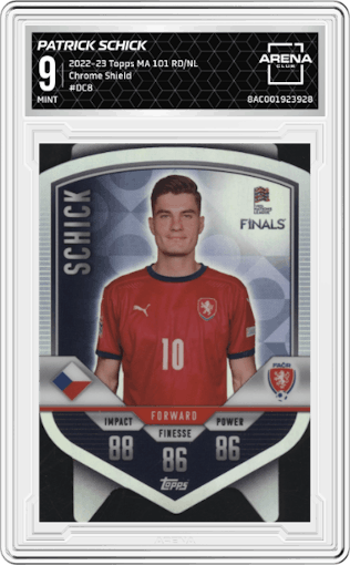 Patrick Schick from the 2022-23 Topps Match Attax 101 Road to UEFA Nations League Finals set graded by Arena Club and given an overall grade of 9.