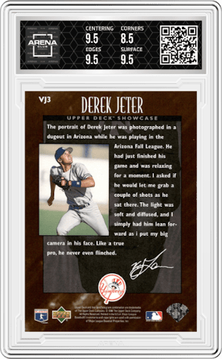 Derek Jeter from the 1996 Upper Deck set graded by Arena Club and given an overall grade of 9.