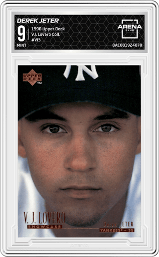 Derek Jeter from the 1996 Upper Deck set graded by Arena Club and given an overall grade of 9.