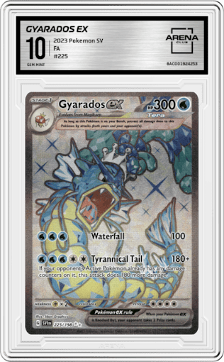 Gyarados EX from the 2023 Pokemon SV set graded by Arena Club and given an overall grade of 10.