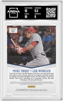 Mike Trout from the 2012 Panini Prizm set graded by Arena Club and given an overall grade of 9.5.