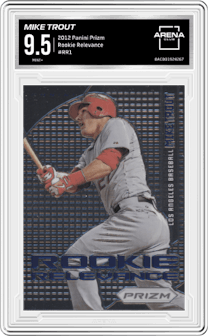 Mike Trout from the 2012 Panini Prizm set graded by Arena Club and given an overall grade of 9.5.