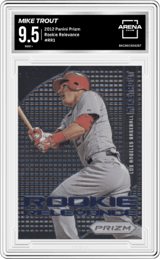 Mike Trout from the 2012 Panini Prizm set graded by Arena Club and given an overall grade of 9.5.