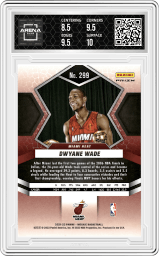 Dwyane Wade from the 2021-22 Panini Mosaic  set featuring a Green Mosaic parallel graded by Arena Club and given an overall grade of 9.