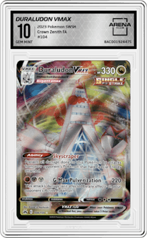 Duraludon VMAX from the 2023 Pokemon SWSH set graded by Arena Club and given an overall grade of 10.