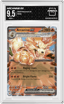 Arcanine EX from the 2023 Pokemon SV set graded by Arena Club and given an overall grade of 9.5.