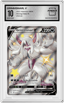Grimmsnarl V from the 2021 Pokemon SWSH set graded by Arena Club and given an overall grade of 10.