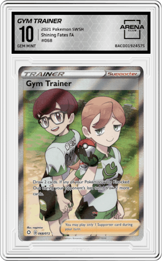 Gym Trainer from the 2021 Pokemon SWSH set graded by Arena Club and given an overall grade of 10.